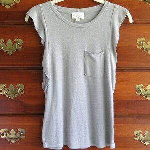 Jun & Ivy XS Light Gray Knit Flutter Sleeve Pocket Top Tee Shirt - Style# 4456